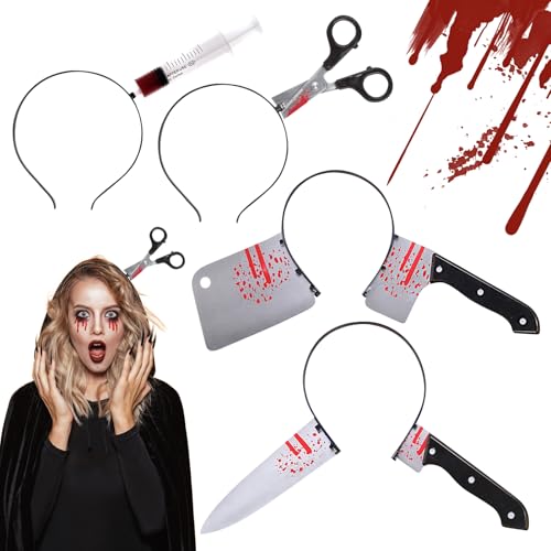 RCYHCY 4 Stück Halloween Haarreif blutige Schere im Kopf, Blutiges Messer Stirnband, Halloween Horror Haarreif, Zombie Vampir Kostüm Zubehör, Blutige Axt Haarschmuck für Halloween Party RCYHCY 4 Stück Halloween Haarreif blutige Schere im Kopf, Blutiges Messer Stirnband, Halloween Horror Haarreif, Zombie Vampir Kostüm Zubehör, Blutige Axt Haarschmuck für Halloween Party von RCYHCY