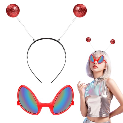 RCYHCY Alien Haarreif und Alien Brille, Karneval Alien Kostüm Zubehör, Fasching Alienkostüm Accessories, Alien Antennen Stirnband, Alien Haarreif für Erwachsene/Kinder, Familien Partydekorationen RCYHCY Alien Haarreif und Alien Brille, Karneval Alien Kostüm Zubehör, Fasching Alienkostüm Accessories, Alien Antennen Stirnband, Alien Haarreif für Erwachsene/Kinder, Familien Partydekorationen von RCYHCY