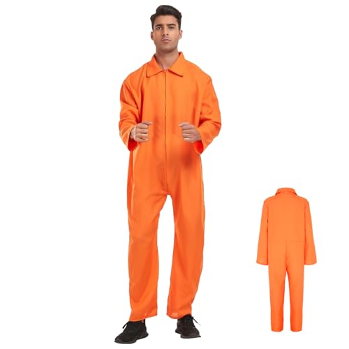 RCYHCY Sträfling Kostüm, Häftling Kostüm Herren, Orange Gefangener Kostüm, Prisoner Outfit Damen, Insasse Kostüm, Knast Prisoner Cosplay Outfit, Geeignet für Karneval, Karneval, Halloween (XXL) von RCYHCY