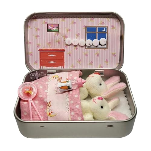 Kleine Taschenhasen in Blechdose, Osterkorbfüller, Taschenumarmung in einer Box, Plüschtiere, personalisiertes Mini-Plüschhasenhaus, kleine Taschenfüllhasen, Geschenke gegen Angstzustände bei Tieren(R von RDCIRP