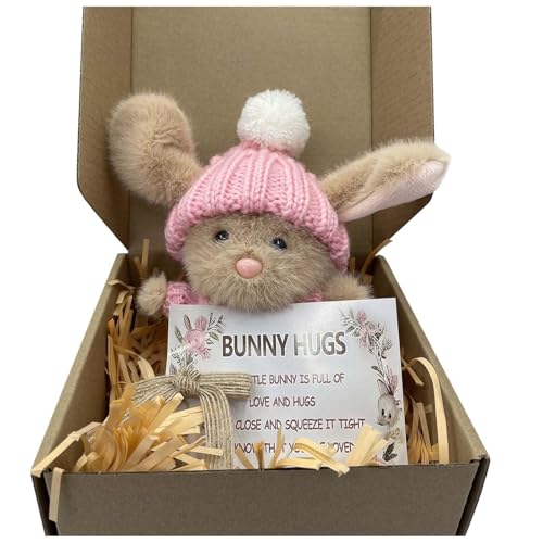 Mini Bunny Hug Cute Easter Gift, Bunny Stuffed Animal Sets, Handmade Plush Pocket Hug Rabbit Doll, Cute Emotional Support Positive Crochet Bunny Gift for Valentine's Day Easter(Rosa) von RDCIRP