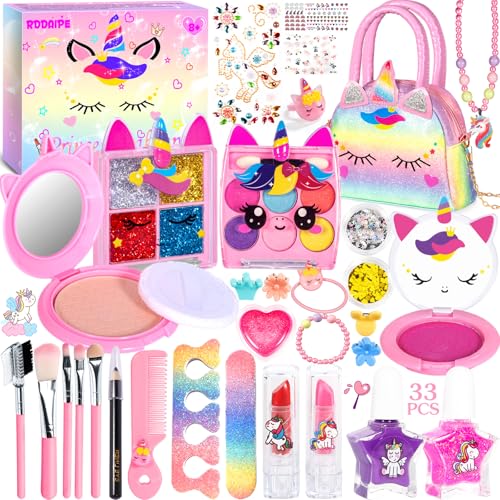 RDDAIPE Einhorn Schminkkoffer Mädchen Schminkset, Kinderschminkkoffer, Kinder Schminkset Mädchen, Kinderschminke Set Mädchen Schminke Spielzeug, Waschbar, Geschenke Für Mädchen 3 4 5 6 7 8 9 10 Jahre von RDDAIPE