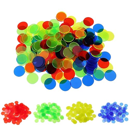 RDNKVB 200 transparente 8-farbige Bingo,Zähl-Chips Plastikmarkierer (mit einem Durchmesser von je 1,5cm) von RDNKVB