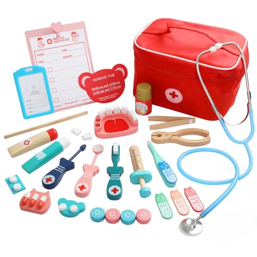 Arztkoffer Kinder Holz, RDTOK 21-teiliges Doktorkoffer Kinder mit Echtem Stethoskop Thermometer, Spritze, Arztkoffer Geschenk für Rollenspiele Spielzeug ab 3 Jahren Arztkoffer Kinder Holz, RDTOK 21-teiliges Doktorkoffer Kinder mit Echtem Stethoskop Thermometer, Spritze, Arztkoffer Geschenk für Rollenspiele Spielzeug ab 3 Jahren von RDTOK