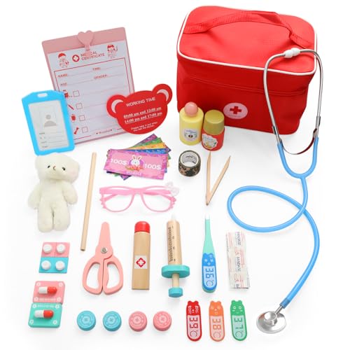 Arztkoffer Kinder Holz, RDTOK 24-teiliges Doktorkoffer Kinder mit Echtem Stethoskop Thermometer, Spritze, Arztkoffer Geschenk für Rollenspiele Spielzeug ab 3 Jahren Arztkoffer Kinder Holz, RDTOK 24-teiliges Doktorkoffer Kinder mit Echtem Stethoskop Thermometer, Spritze, Arztkoffer Geschenk für Rollenspiele Spielzeug ab 3 Jahren von RDTOK