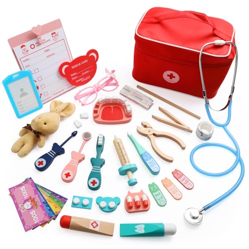 Arztkoffer Kinder Holz, RDTOK 25-teiliges Doktorkoffer Kinder mit Echtem Stethoskop Thermometer, Spritze, Arztkoffer Geschenk für Rollenspiele Spielzeug ab 3 Jahren Arztkoffer Kinder Holz, RDTOK 25-teiliges Doktorkoffer Kinder mit Echtem Stethoskop Thermometer, Spritze, Arztkoffer Geschenk für Rollenspiele Spielzeug ab 3 Jahren von RDTOK