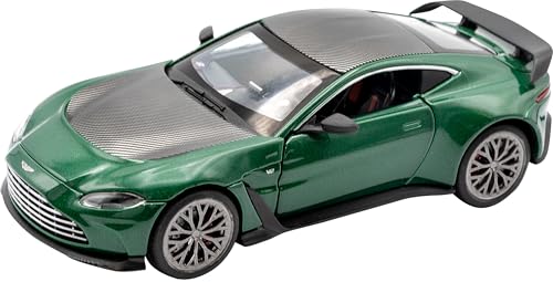 RE-EL TOYS Aston Martin V12 Vantage 1:32 mit offizieller Lizenz, Türen und Truhen zum Öffnen, Rückzug-Mechanismus für die Bewegung, Vitrine (grün/schwarz) von RE-EL TOYS