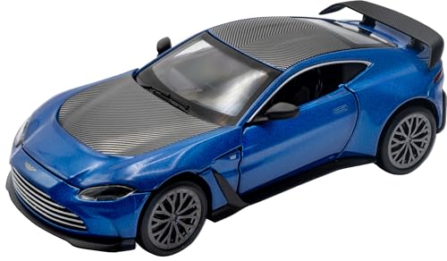 RE-EL TOYS Aston Martin V12 Vantage 1:32 mit offizieller Lizenz, Türen und Truhen zum Öffnen, Rückzugmechanismus für die Bewegung, Vitrine (Blau/Schwarz) von RE-EL TOYS