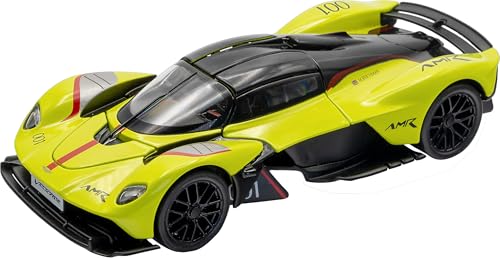RE-EL TOYS | Aston Martin Valkyrie 1:32 mit offizieller Lizenz, Türen und Truhen zum Öffnen, Rückzug-Mechanismus für die Bewegung, Vitrine (gelb) von RE-EL TOYS