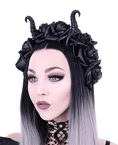 Dark Dreams Gothic Steampunk Haarband Haarreif Kopfschmuck Hörner & Rosen schwarz von RE
