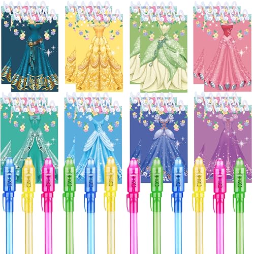 BAJEKO 24-teilige Prinzessin Party Geschenke, 12 UV unsichtbar und 12 Prinzessin Notizbuch, Prinzessin Geburtstag Geschenke für Kinder von REAGAR