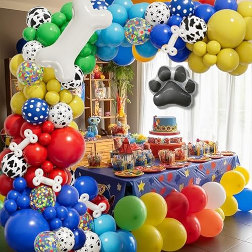 Ballonbogen Dekoration für Kindergeburtstag, 138 Stück, mit Hunde- und Pfotenabdruck, Themenballons für Hundepatrouille und Pfotenabdruck, Ballon-Set für Geburtstag, Jungen und Mädchen von REAL DECO