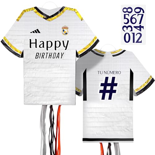 Piñata Fußball Madrid zur Dekoration Geburtstag Fußball Piñata Kindergeburtstag groß 50 cm Pinata für Geburtstagsfeier Fußball Kinder und Erwachsene personalisierbar auf der Nummer von REAL DECO