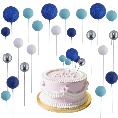 50 Stück Tortendeko Kugeln Cake Topper, Mini-Ballons Tortenaufleger für Hochzeit Party Babyparty Geburtstag Torte Dekorieren, 2/2.5/3/4cm Blau Tortendeko Kugeln, für Valentinstag Cake(Blaue Serie) von REBECCAGIBSON