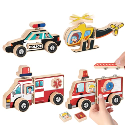 RECEKA Krankenwagen-Spielzeug für Kinder, 3–8 Holzbausteine, Montessori, Spielzeug zum Auseinandernehmen, Spielzeug für Kleinkinder von 3 4 5 Jahren, Jungen, Mädchen, Feinmotorik, Hubschrauber RECEKA Krankenwagen-Spielzeug für Kinder, 3–8 Holzbausteine, Montessori, Spielzeug zum Auseinandernehmen, Spielzeug für Kleinkinder von 3 4 5 Jahren, Jungen, Mädchen, Feinmotorik, Hubschrauber von RECEKA