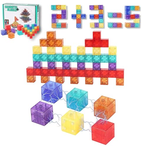REDKNOT 72 Stück Magnetische Bausteine Spielzeug Bauspielzeug 360° Starke Magnet Bauklötze Magnetwürfel Konstruktions Sensorische Magneten Puzzle für Erwachsene(Zufällige Farbe)(Transparent) von REDKNOT