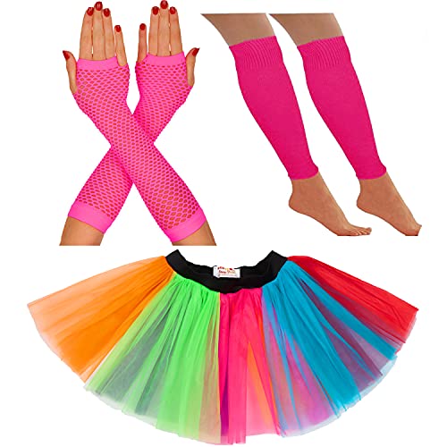 80er Jahre Kostüm für Damen Neon Tutu Rock 80er Jahre Kostüm Neon Party Zubehör 1980er Jahre Kostüm für Damen Neon Tutu Neon Beinwärmer Neon Fischnetz Handschuhe Rave Outfit (32-38, Regenbogen) 80er Jahre Kostüm für Damen Neon Tutu Rock 80er Jahre Kostüm Neon Party Zubehör 1980er Jahre Kostüm für Damen Neon Tutu Neon Beinwärmer Neon Fischnetz Handschuhe Rave Outfit (32-38, Regenbogen) von REDSTAR FANCY DRESS