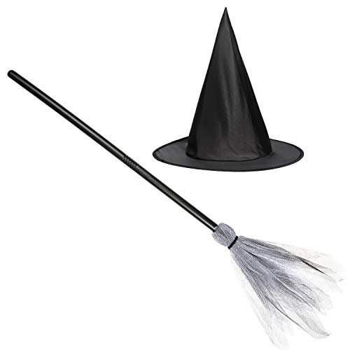 Kinder Hexenhut und Besen - Welttag des Buches und Halloween Kinder Verkleidung Kostüm Zubehör Party Requisiten Kunststoff Spielzeug Besen Schwarz Hexenhut Mädchen Jungen Hexe Zubehör Kinder Hexenhut und Besen - Welttag des Buches und Halloween Kinder Verkleidung Kostüm Zubehör Party Requisiten Kunststoff Spielzeug Besen Schwarz Hexenhut Mädchen Jungen Hexe Zubehör von REDSTAR FANCY DRESS