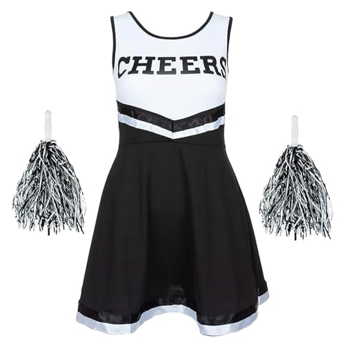 REDSTAR FANCY DRESS Cheerleader Kostüm Kinder mit High School Cheerleader Pompons – Halloween Kostüm Teenager Mädchen – Kinderkostüm Faschingskostüme Kinder, Karneval, Party von REDSTAR FANCY DRESS