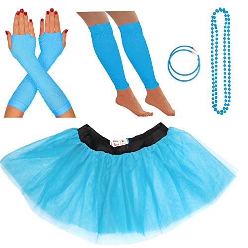 Neon-Tutu, Netzhandschuhe, Beinstulpen, Perlen und Ohrringe | Damenkostüm-Set | 80er-Jahre-Mottoparty | auch ideal für Junggesellinnenabschiede, lustige Läufe oder Wohltätigkeitsveranstaltungen von REDSTAR FANCY DRESS