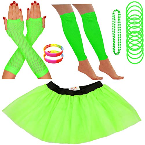 REDSTAR FANCY DRESS - Tutu-Röckchen, Beinstulpen, Netzhandschuhe, Perlenkette, schmale Gummiarmbänder und breite Armbänder - Neonfarben - Grün - 32-38 REDSTAR FANCY DRESS - Tutu-Röckchen, Beinstulpen, Netzhandschuhe, Perlenkette, schmale Gummiarmbänder und breite Armbänder - Neonfarben - Grün - 32-38 von REDSTAR FANCY DRESS