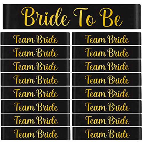 13 Stück Satin Black Team Bride Hen Party Schärpen – Hen Do Schärpen Pack mit 12 Team Bride Schärpen und einer Bride to Be Schärpe – Einheitsgröße für alle Brautjungfern von REDSTAR