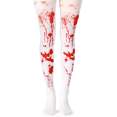 Kinder-Strumpfhose, weiß, rot, blutfleckig, Halloween-Mädchen, Zombie-Krankenschwester, Teufel, Horror-Kostüm, Zubehör, Fakeblood Flecken, Kleidung für Kinder im Alter von 7–12 Jahren, 1 Paar rote Kinder-Strumpfhose, weiß, rot, blutfleckig, Halloween-Mädchen, Zombie-Krankenschwester, Teufel, Horror-Kostüm, Zubehör, Fakeblood Flecken, Kleidung für Kinder im Alter von 7–12 Jahren, 1 Paar rote von REDSTAR