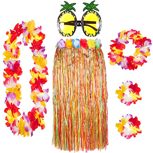 REDSTAR 6er Hawaii Hula Set – Hawaii Kostüm Damen mit Bastrock, Hawaii Kette Blumen und Ananas Brille – Wähle aus Natur- oder Buntem Rock – Hawaii Outfit Damen REDSTAR 6er Hawaii Hula Set – Hawaii Kostüm Damen mit Bastrock, Hawaii Kette Blumen und Ananas Brille – Wähle aus Natur- oder Buntem Rock – Hawaii Outfit Damen von REDSTAR