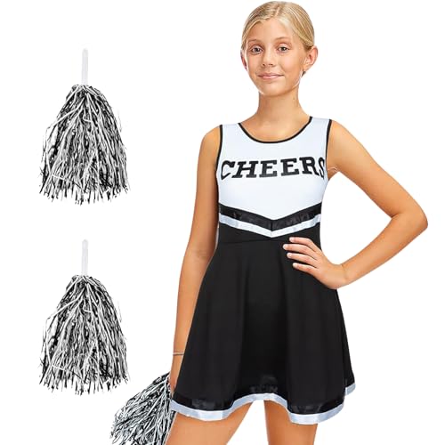 REDSTAR Cheerleader Kostüm Kinder mit Pompons in Schwarz oder Rot – Perfekt für Karneval, Fasching & Tanzaufführungen von REDSTAR