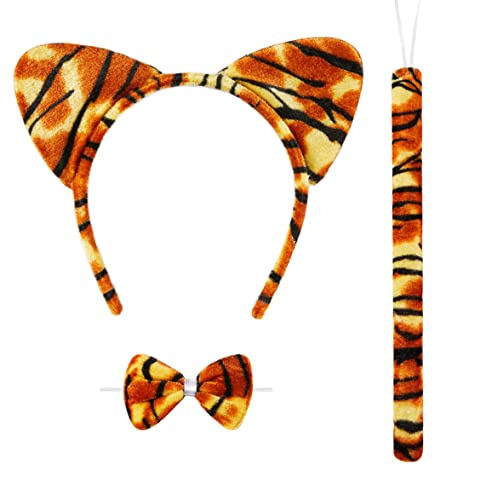 REDSTAR Tiger Kostüm - Ohren, Schwanz und Fliege, 3 Stück Tier Verkleidung Zubehör, Cosplay, Halloween, Weltbuchtag, Kostümstücke für Kinder, Tiger Kostüm Kit von REDSTAR