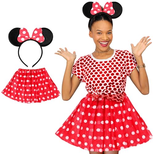 Teile Maus Kostüm Damen – Fasnachtskostüme Damen und Kinder – Tüllrock Rot mit weissen Punkten und Maus Ohren Haarreif Fasching mit Glitzerschleife Teile Maus Kostüm Damen – Fasnachtskostüme Damen und Kinder – Tüllrock Rot mit weissen Punkten und Maus Ohren Haarreif Fasching mit Glitzerschleife von REDSTAR