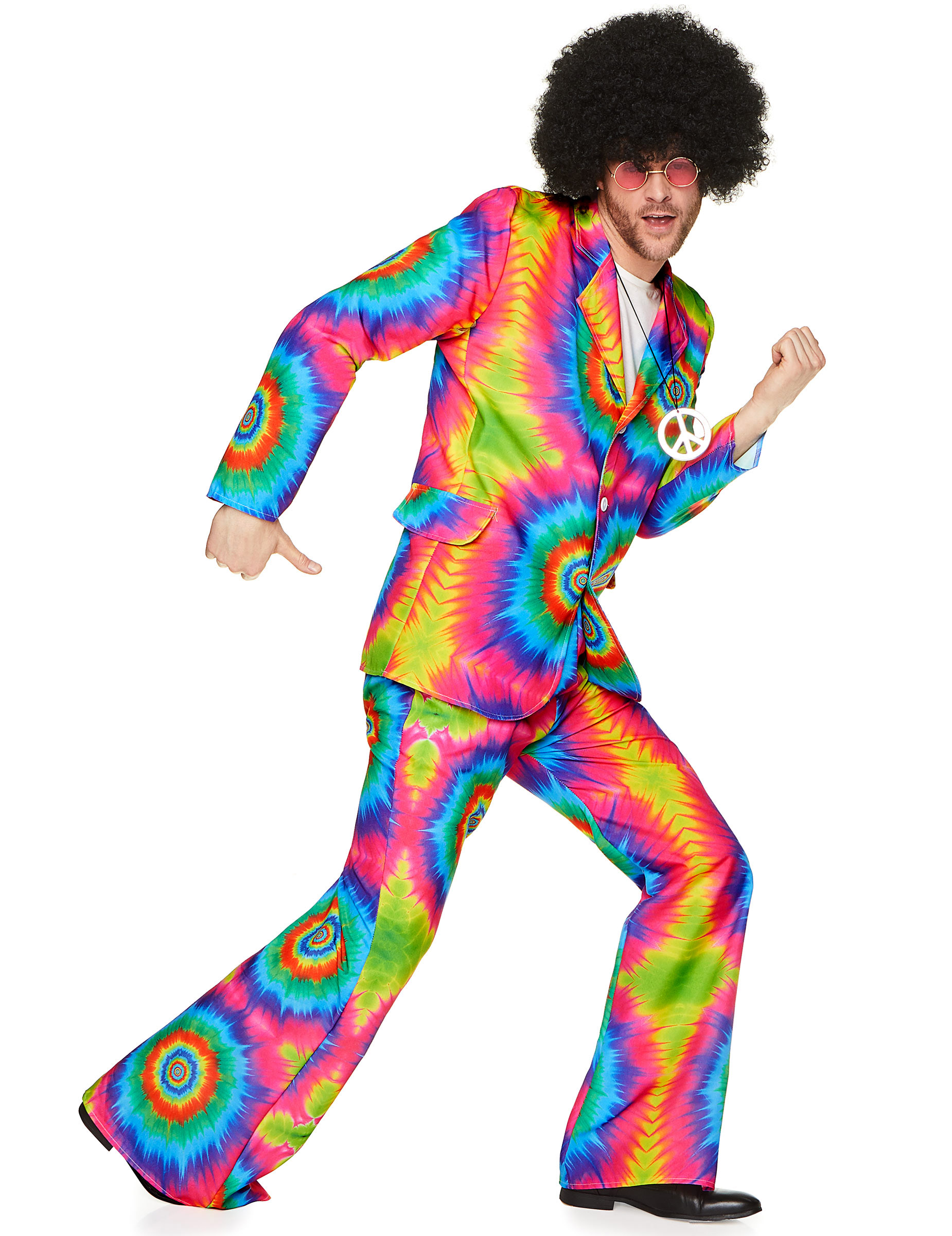 70er-Jahre Batik-Anzug Disco-Kostüm neonbunt von KARNEVAL-MEGASTORE
