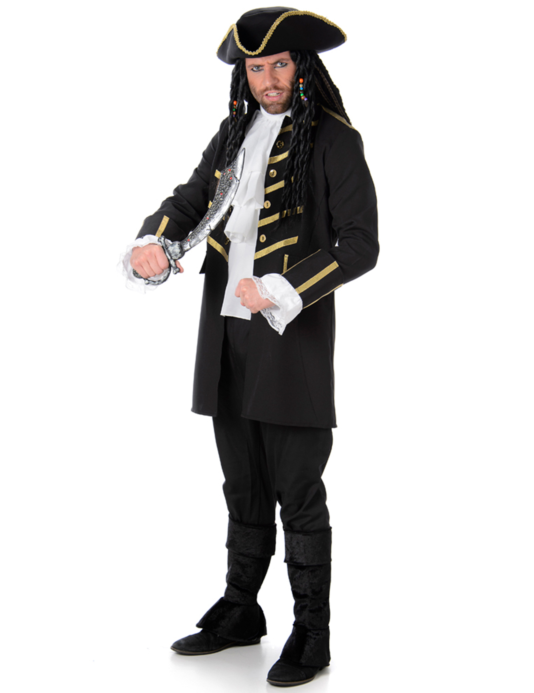 Eleganter Pirat Kostüm-Set schwarz-gold von KARNEVAL-MEGASTORE