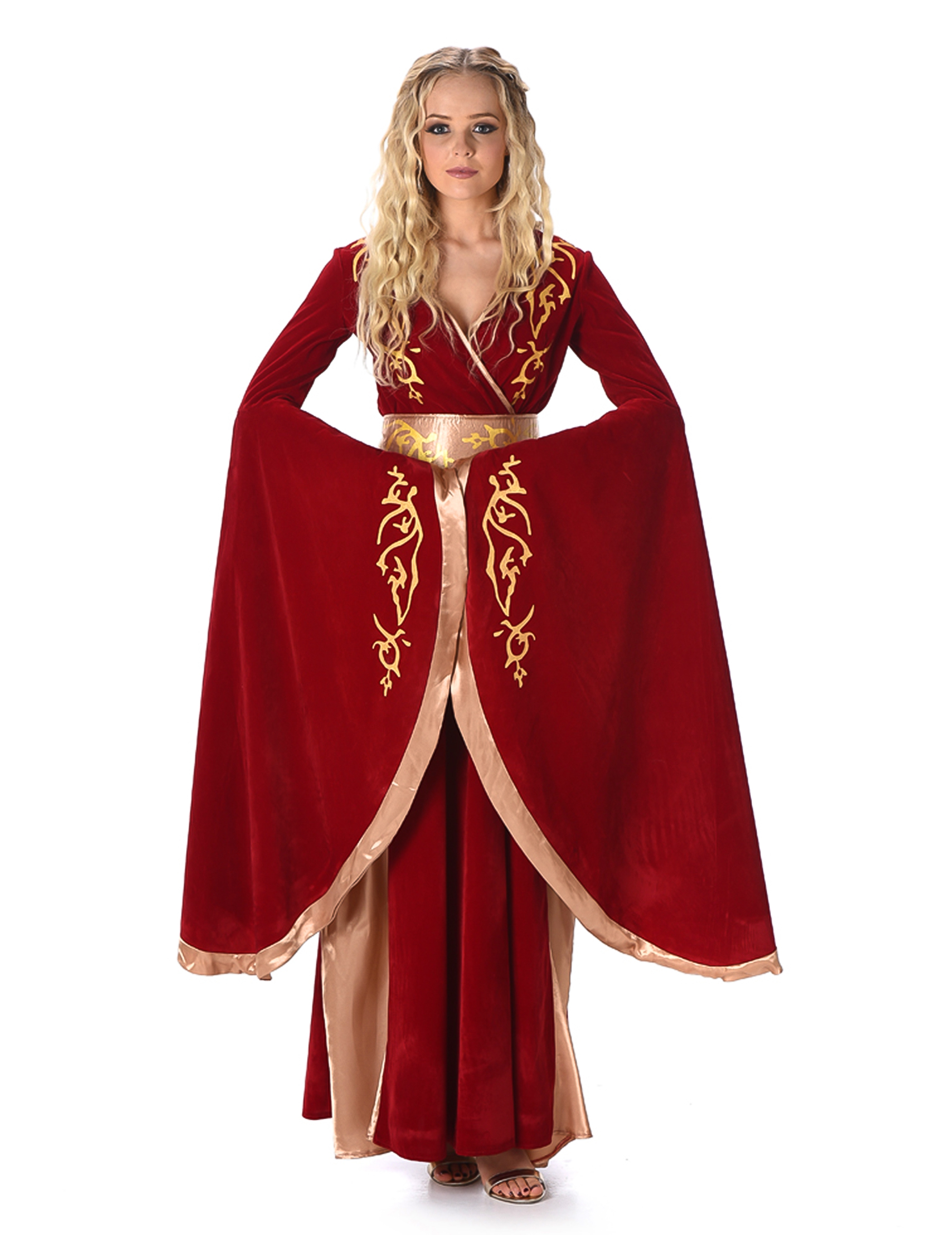 Fantasy Königin Mittelalter Damenkostüm rot-gold von KARNEVAL-MEGASTORE