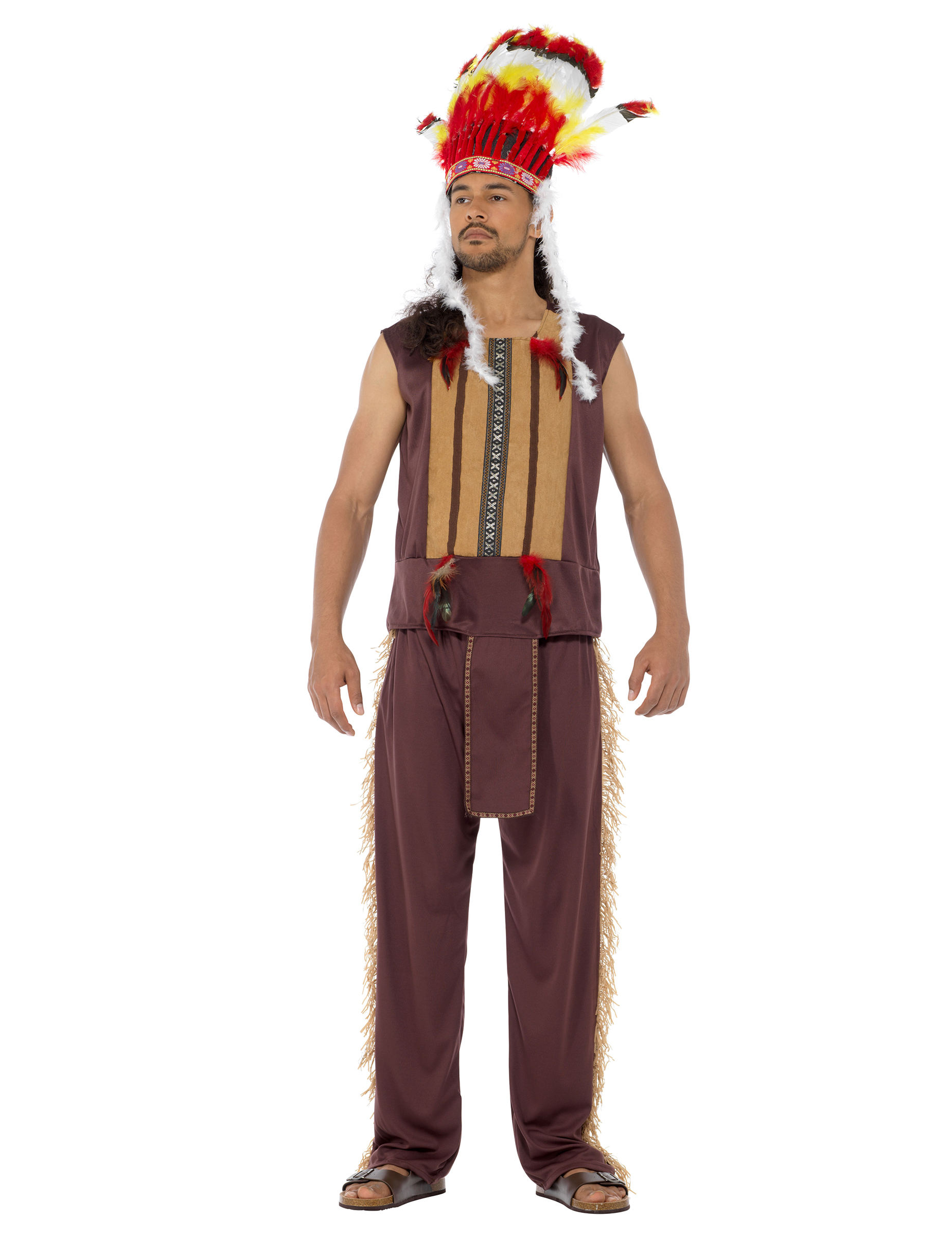 Indianer-Häuptling Kostüm Western braun-bunt von KARNEVAL-MEGASTORE