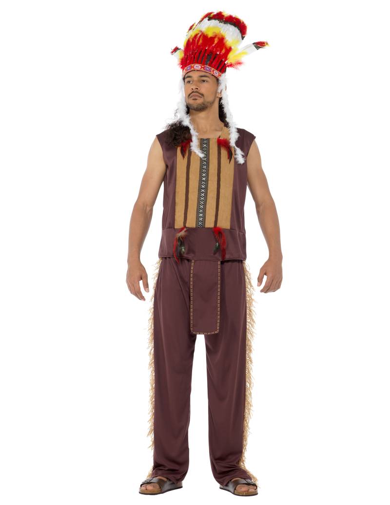 Indianer-Häuptling Kostüm Western braun-bunt von KARNEVAL-MEGASTORE