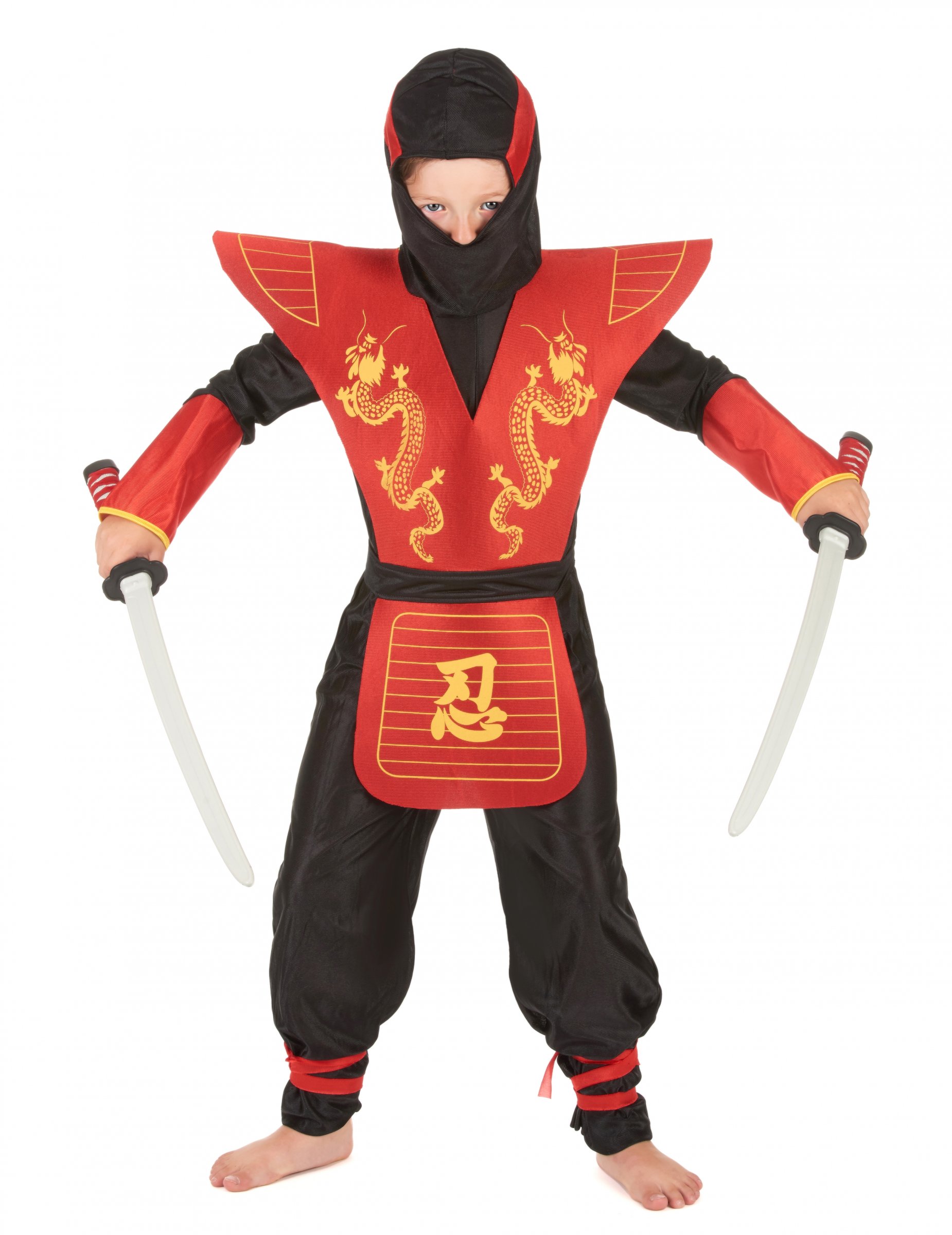 Ninja Kinderkostüm Assassine schwarz-gelb-rot von KARNEVAL-MEGASTORE