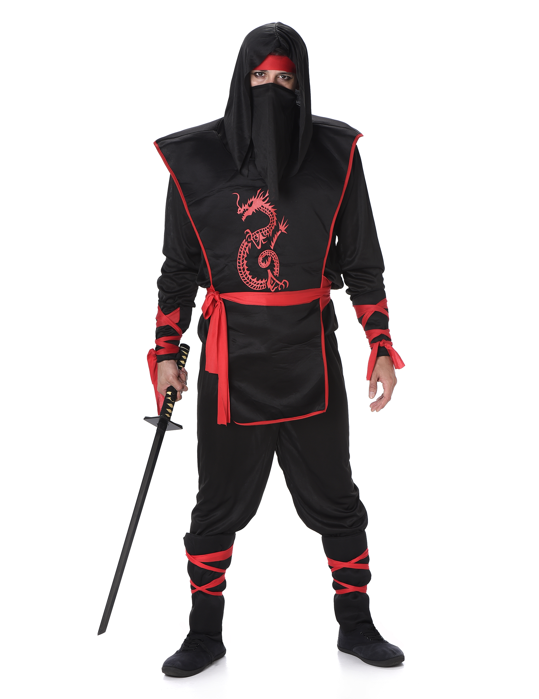Ninja Kostüm Asia-Krieger schwarz-rot von KARNEVAL-MEGASTORE