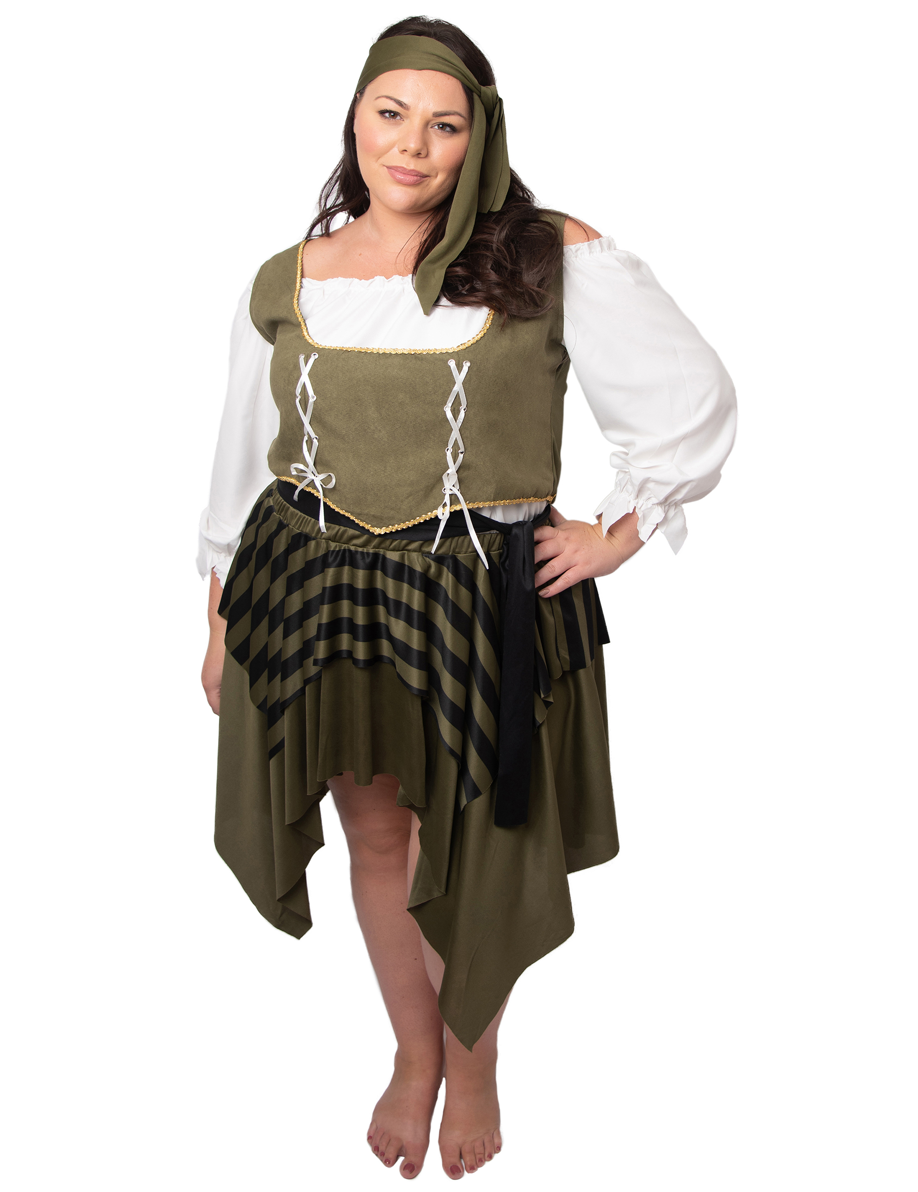 Piratenkostüm Plus Size für Damen grün von KARNEVAL-MEGASTORE