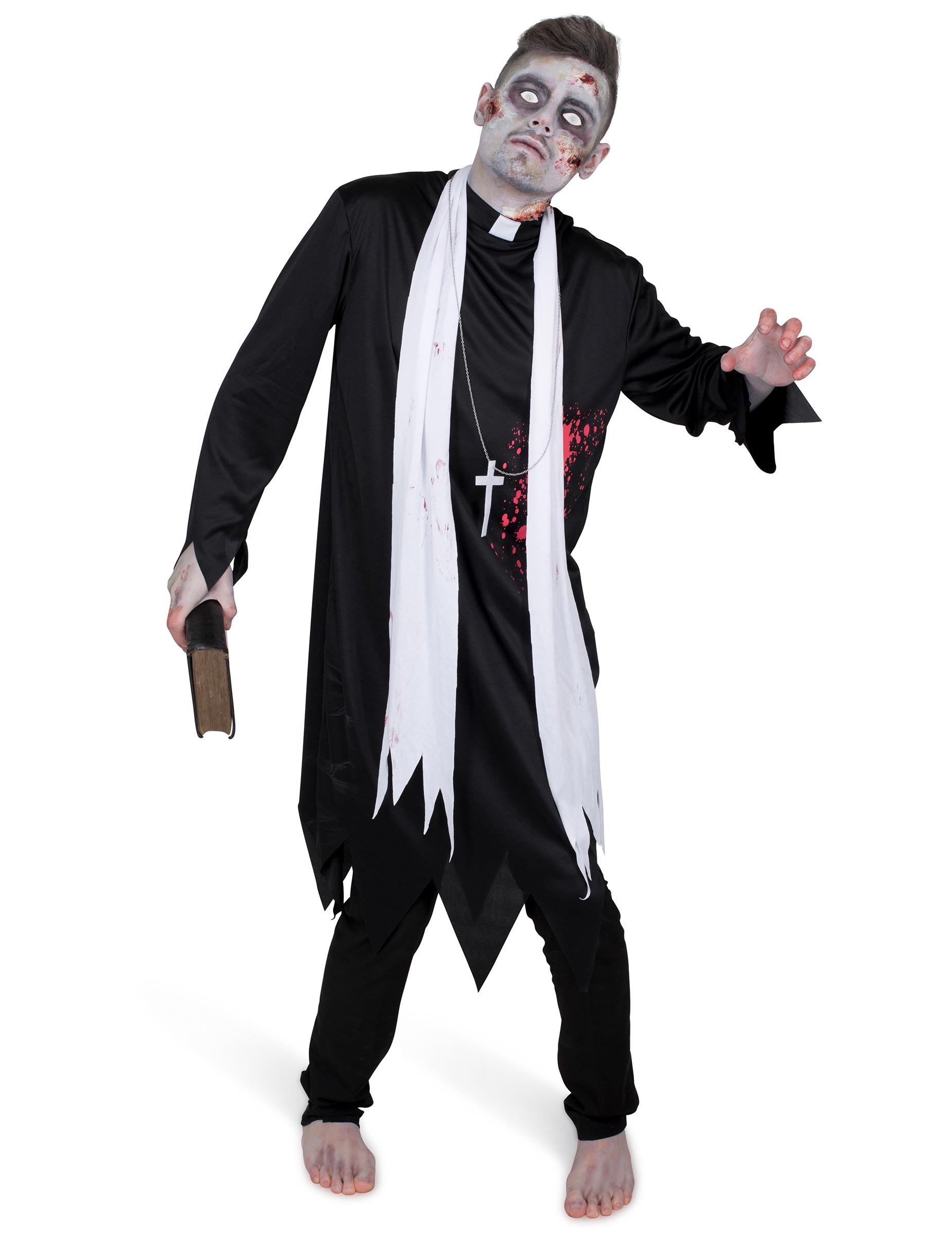 Schauriger Zombie-Priester Halloween Herrenkostüm schwarz-weiss von KARNEVAL-MEGASTORE