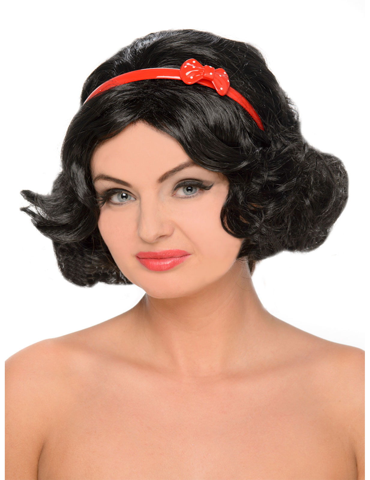 Schneewittchen Märchen Perücke mit Haarband schwarz-rot von KARNEVAL-MEGASTORE