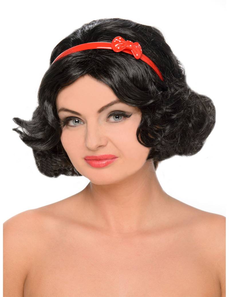 Schneewittchen Märchen Perücke mit Haarband schwarz-rot von KARNEVAL-MEGASTORE