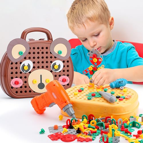 REGAPOG Magic Montessori spielzeugkiste mit bohrmaschine, Spiel des Jahres 2024, Montessori Spielzeug ab 3 Jahre, Magic Montessori Play Toolbox, 2024 New Creativity Tool Box with Drill (Brown) von REGAPOG