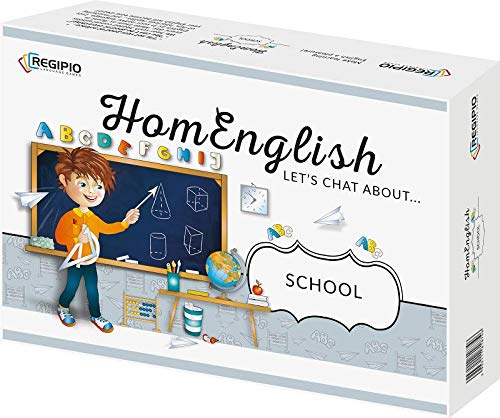 REGIPIO Learn English Lernspiel Set HomEnglish Let's Chat About School Spielend Neues Lernen | für Klassen u. Selbstlerner | (Kartenspiel - 104 Karten) von REGIPIO