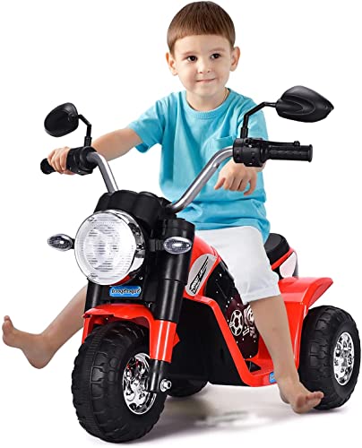 RELAX4LIFE Elektrisches Kindermotorrad, 6V Elektromotorrad mit Vorwärts- und Rückwärtsgang & Beleuchtung & Hupe, Elektrofahrzeug für Kinder 3-8 Jahre, Elektro-Dreirad 3-4 km/h, Junge & Mädchen (Rot) von RELAX4LIFE