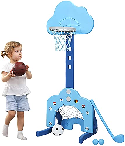 RELAX4LIFE 3 in 1 Kinder Spielplatz, Basketballkorb & Fußballtor & Golfspiel, höhenverstellbarer Basketballkorb inkl. Bälle & Golf Club, Basketballständer für Junge, für Innen- & Außenbereich (Blau) RELAX4LIFE 3 in 1 Kinder Spielplatz, Basketballkorb & Fußballtor & Golfspiel, höhenverstellbarer Basketballkorb inkl. Bälle & Golf Club, Basketballständer für Junge, für Innen- & Außenbereich (Blau) von RELAX4LIFE