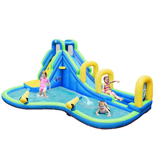 RELAX4LIFE Aufblasbare Hüpfburg, Wasserpark mit Kletterwand & Rusche & Planschbecken & Wasserkanone, Wasserrutsche für Kinder 3-9 Jahren alt, 477,5 x 366 x 242,5 cm, blau von RELAX4LIFE