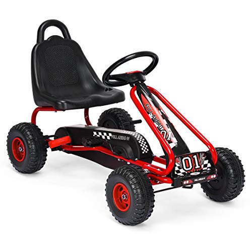 RELAX4LIFE Kinder Gokart mit Handbremse & verstellbarem Sitz, Tretauto mit hohem Sicherheitstandard, Kinderfahrzeug bis 30 kg belastbar, vor- & rückwärts, Tretfahrzeug für 3-6 Jahren Kinder, rot von RELAX4LIFE