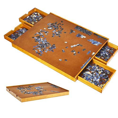 RELAX4LIFE Puzzletisch mit 4 Schubladen, Puzzle Table mit glatter Arbeitsfläche, Puzzleplateau aus Holz, Puzzle Board für bis zu 1500 Stück Puzzles, Puzzle-Speichersystem Jumbo Größe 80 x 65 cm von RELAX4LIFE