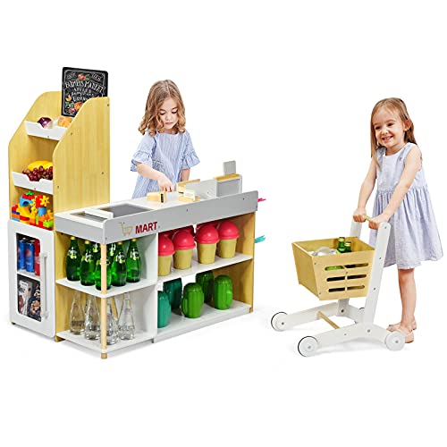 RELAX4LIFE Supermarkt mit Einkaufswagen, inkl. Tafel & Registrierkasse, Spielzeug als Kassierer, Kassenspielset mit Scanner & Kartenlesegerät & 5 Holzmünzen, Rollenspielzeug für Kinder ab 3 Jahren RELAX4LIFE Supermarkt mit Einkaufswagen, inkl. Tafel & Registrierkasse, Spielzeug als Kassierer, Kassenspielset mit Scanner & Kartenlesegerät & 5 Holzmünzen, Rollenspielzeug für Kinder ab 3 Jahren von RELAX4LIFE
